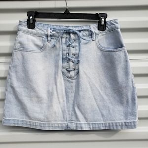 PacSun lace up waist mini white washed jean skirt